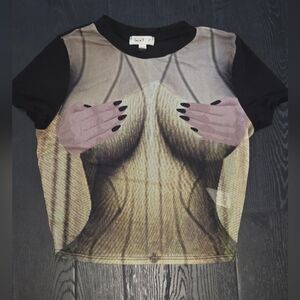 Love J Sheer Black and Beige Graphic Tee